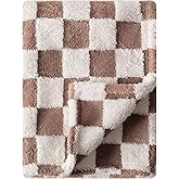 Ultra Soft Fuzzy 30 X 40 Inches Cozy Reversible Baby Bed Blanket with 3D Chessboard Grid - Warm Comfort for Toddlers, Infant or Newborn (Brown)