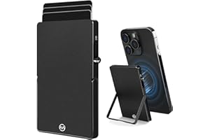 MPVWALT Magnetic Card Holder Wallet for Magsafe with Adjustable Stand - Ultra-Thin Metal Case Compatible with iPhone 12-16 Series | Minimalist Pop-Up Design (Black)