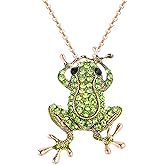 VALICLUD Frog Necklace 3D Green Crystal Frog Brooch Charm Pendant Jewelry with Silver Chain (2. 0 X 1. 3inch)