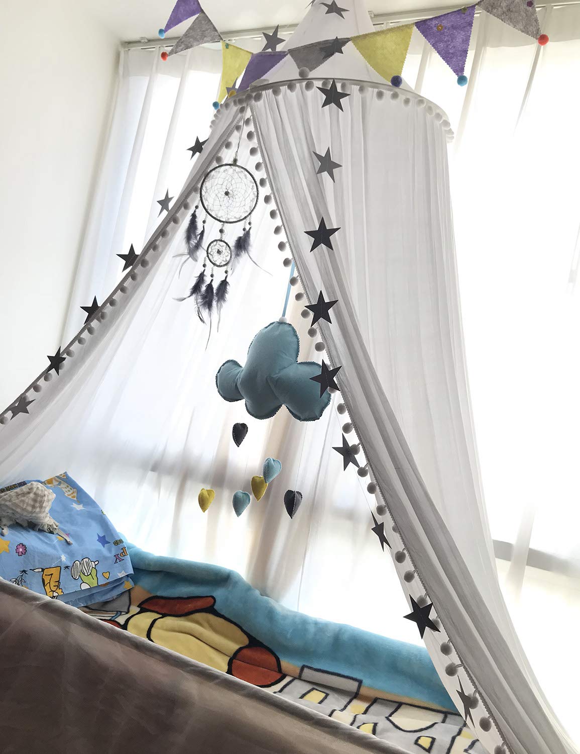 Baldachin Mit Kleinen Bommeln Betthimmel Baby Kleinkinder Himmel Kinderzimmer Dekoration Babyzimmer Vorhang Bett Kinder Himmelbett Wei