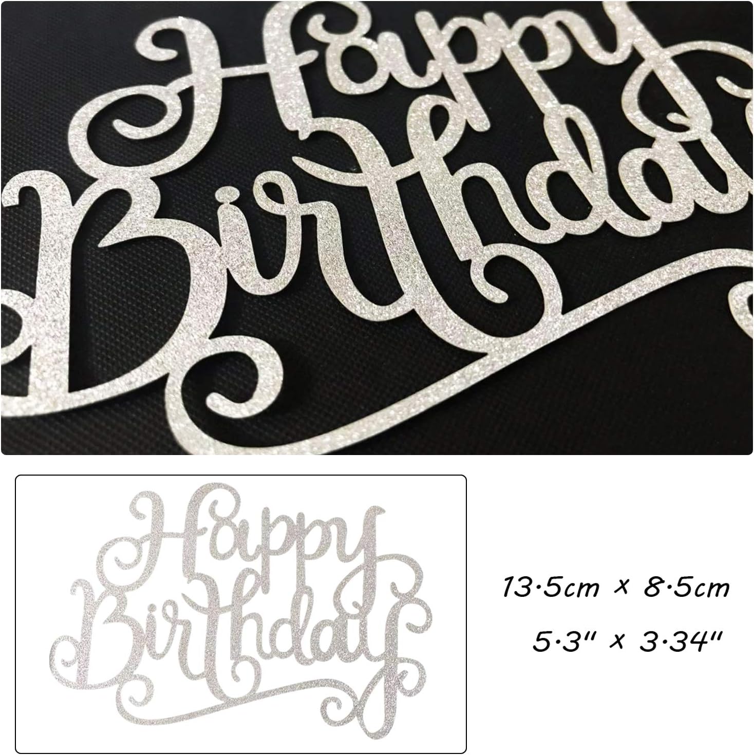 Allazone 1 PCS Silver Birthday Cake Decoration Silver Happy Birthday Handmade Cake Topper and 12 PCS Silver Pentacle Stars Cake Toppers Decoration for Party Decoration - Image 5
