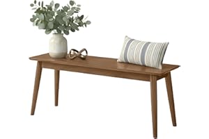 Alaterre Furniture Calais 46 Inch Solid Wood Dining Bench - Midcentury Modern Entryway Bench with Minimalist Design - Furniture for Entryway, Dining Room, Kitchen, or Bedroom (Pecan Finish)