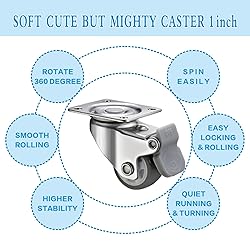 JGJC 1" Low Profile Casters 8 Pack, Soft Rubber