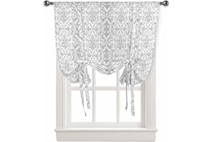 ARTSHOWING Tie Up Curtains for Windows 54 Inch Length Balloon Curtains Kitchen Adjustable Roll Up Curtain Shade Boho Neutral Vintage Floral Texture Gray Tie Up Valance Bathroom Curtain Window 42"x54"