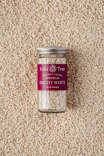 BRIGHT WHITE SPRINKLES – VEGAN, NON‑GMO, DYE‑FREE, ALLERGEN‑FREE, 3 OZ JAR – INDIA TREE NATURE’S COLORS