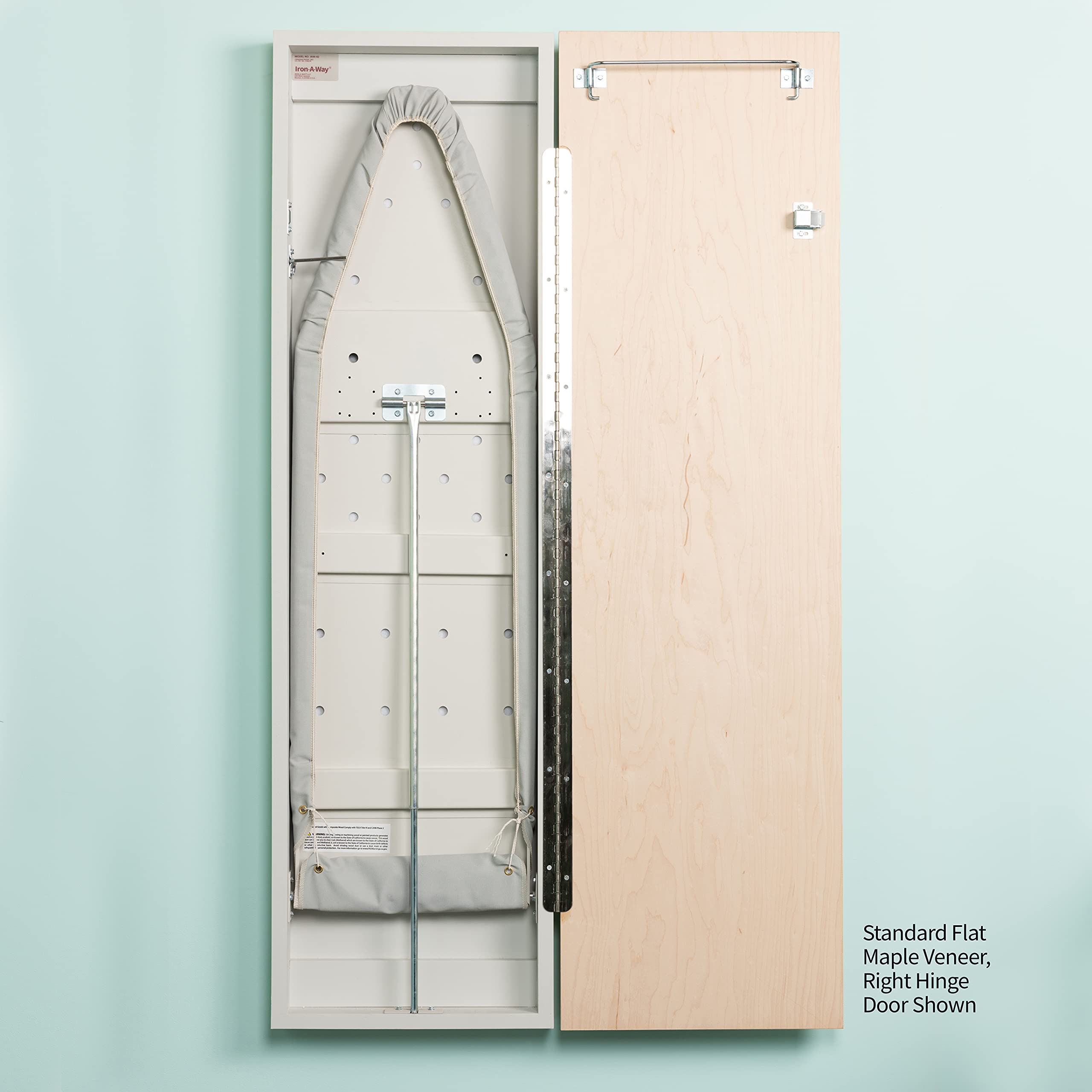 Iron-A-Way Surface Mount or Built-In Ironing Center Cabinet with 42 Inch Ironing Board and Flat White Door-IAW42FWU