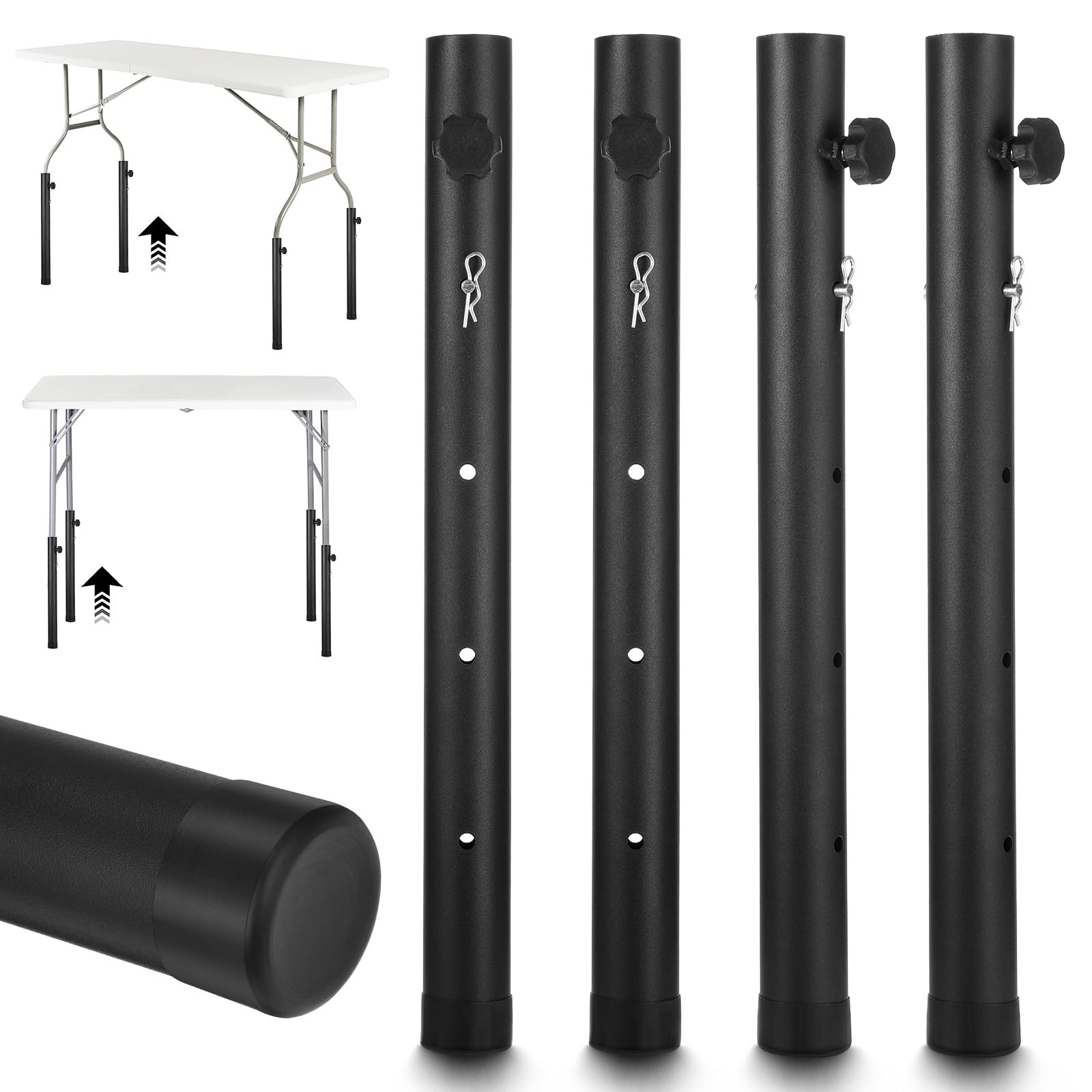Photo 1 of MAQUITA Table Leg Extenders for Folding Tables, Folding Table Leg Extensions for Straight and Bent Legs, Heavy Duty Steel Adjustable Folding Table Leg Risers, Raise Table Height - 4 Pack