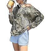 SOLY HUX Women's Off The Shoulder Sweatshirt Camo Shirts Long Sleeve Fall Oversized Tops