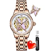 OLEVS Womens Diamond Watches Automatic Mechanical Gold Luxury Dress Ladies Self Winding Original Stainless Steel Wrist Watch