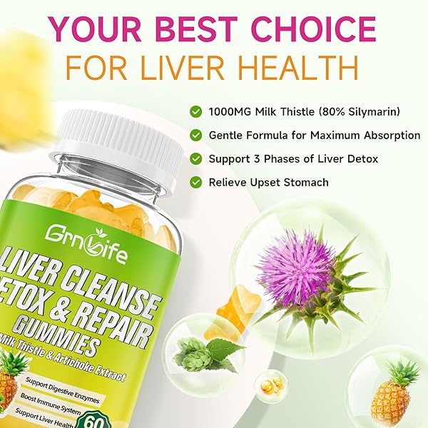 LIVER CLEANSE DETOX & REPAIR GUMMIES WITH MILK THISTLE 3000MG, 24-IN-1 LIVER HEALTH SUPPLEMENT WITH DANDELION, ARTICHOKE, SUGAR FREE LIVER DETOX GUMMIES, PINEAPPLE FLAVOR – 60 COUNT