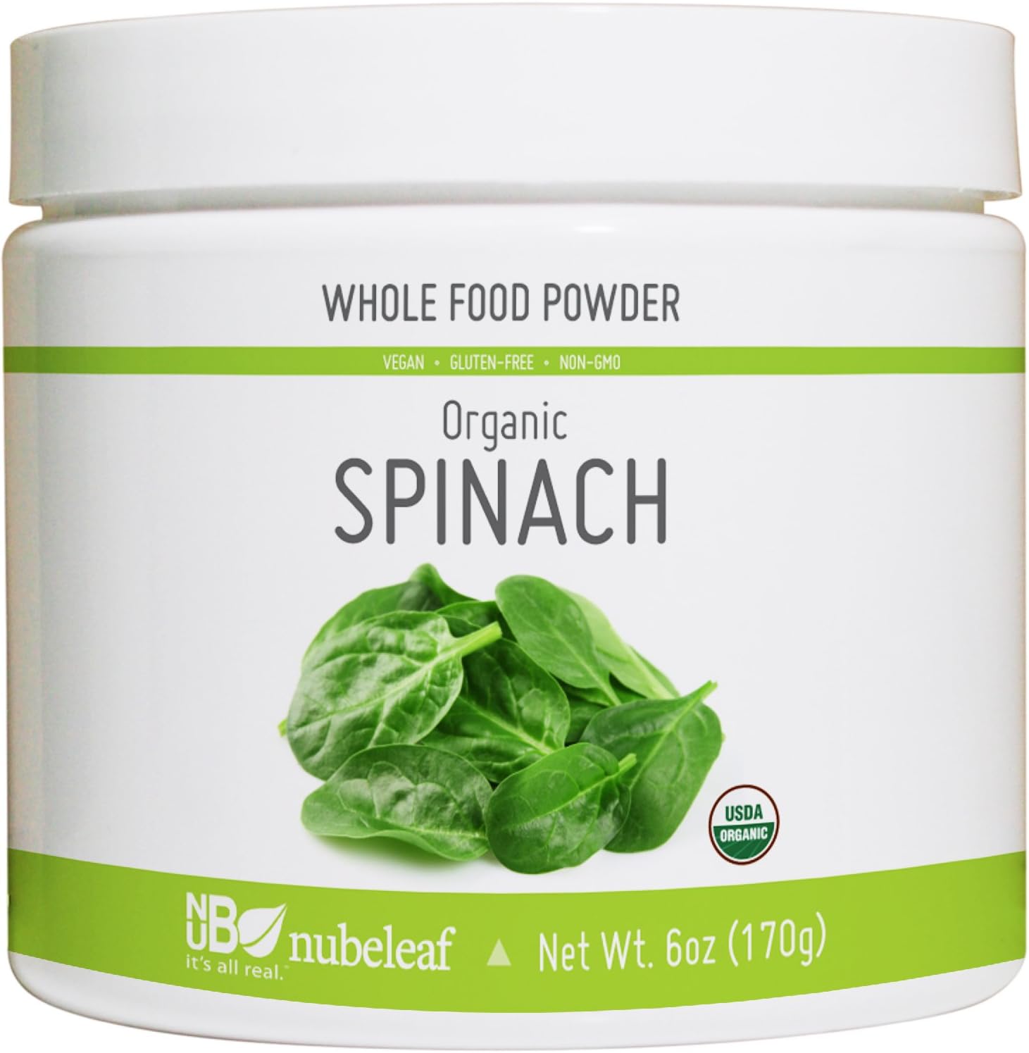 Nubeleaf Spinach Powder - Non-GMO, Gluten-Free, Raw, Organic, Vegan Source of Antioxidants, Essential Vitamins & Minerals - Single-Ingredient Nutrient Rich Superfood for Cooking, Baking, Smoothies
