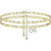 YOFECIO Ankle Bracelets for Women,14K Gold Plated Initial Anklets Dainty Heart Letter Ankle Bracelets Layered Gold Anklets for Women Non Tarnish A to Z Summer Beach Jewelry