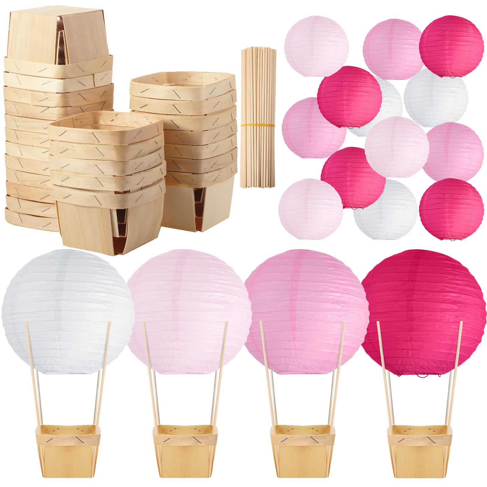 Photo 1 of Namalu 24 Set Hot Air Balloon Baby Shower Centerpieces Paper Lanterns Wooden Candy Boxes with Sticks DIY Craft for Graduation Birthday Wedding Party Table Decoration(Hot Pink)