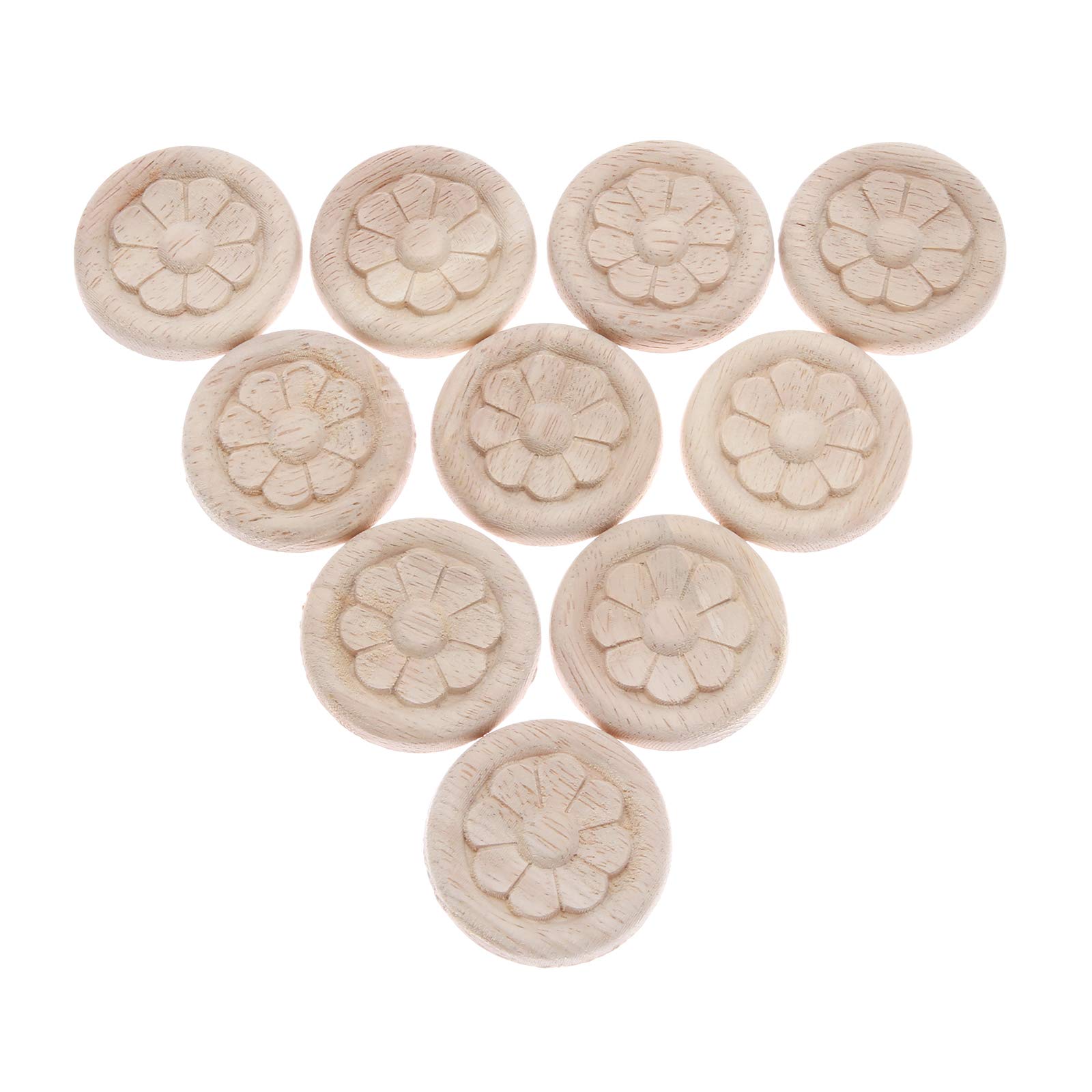 MUXSAM 10Pcs Wood Carved Applique Corner Onlay Central Flower Frame Round Pattern Cabinet Furniture Decoration 5cm