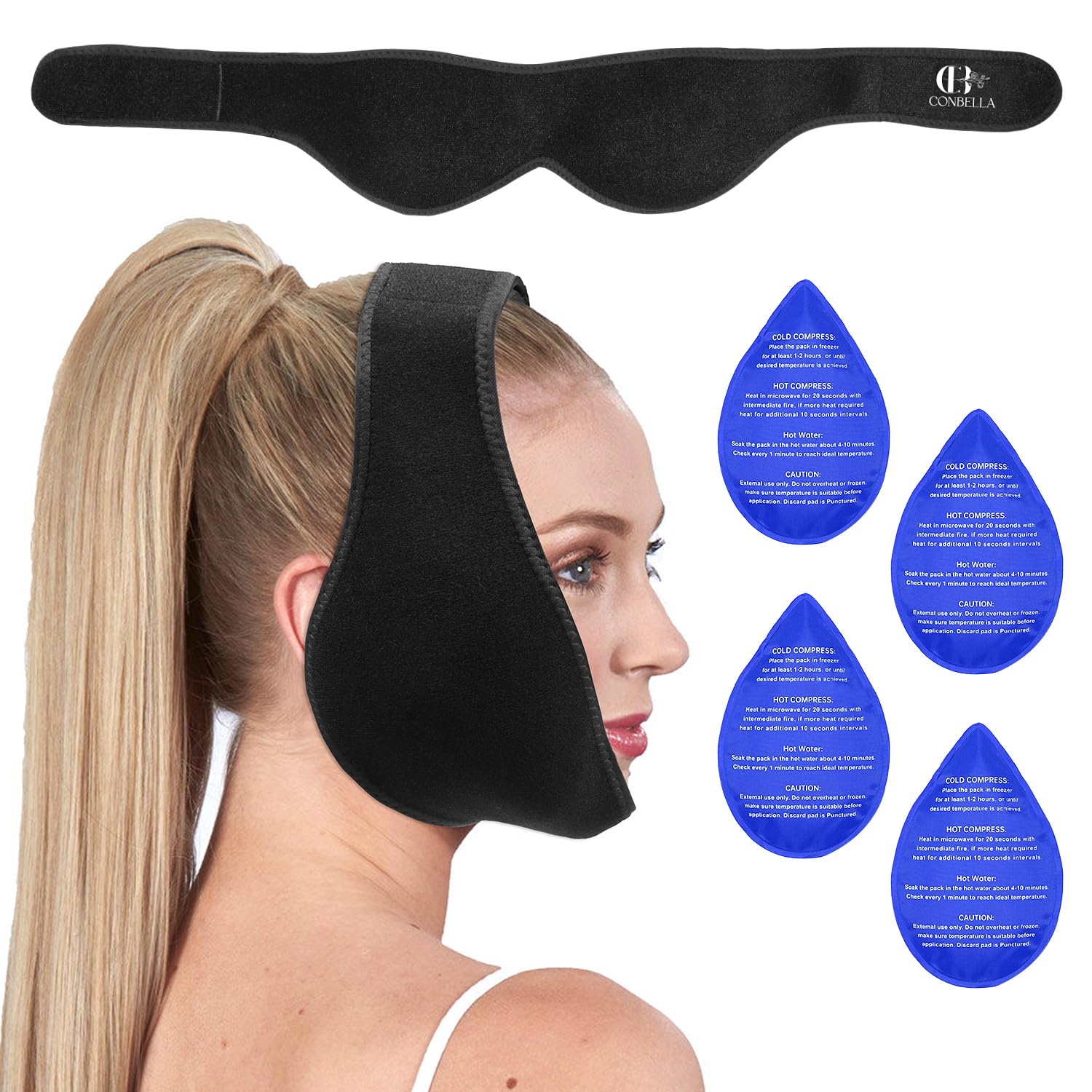 Photo 1 of Wisdom Teeth Ice Pack Head Wrap for Pain Relief - Cold Hot Therapy for Face, Jaw & Oral Surgery with 4 Gel Packs, TMJ, Tooth Extraction, Tonsillectomy Recovery-Black