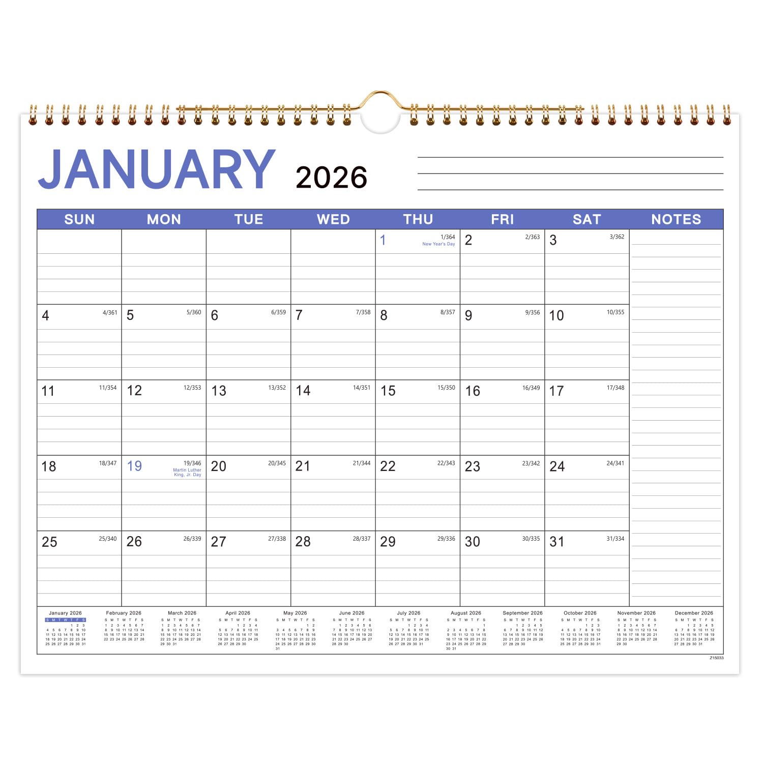 Photo 1 of 2026 Calendar - 2026 Wall Calendar from Jan. 2026 to Dec. 2026, 12 Month Calendar 2026 with Large Ruled Blocks and Julian Dates, 11.5''x14.5''
