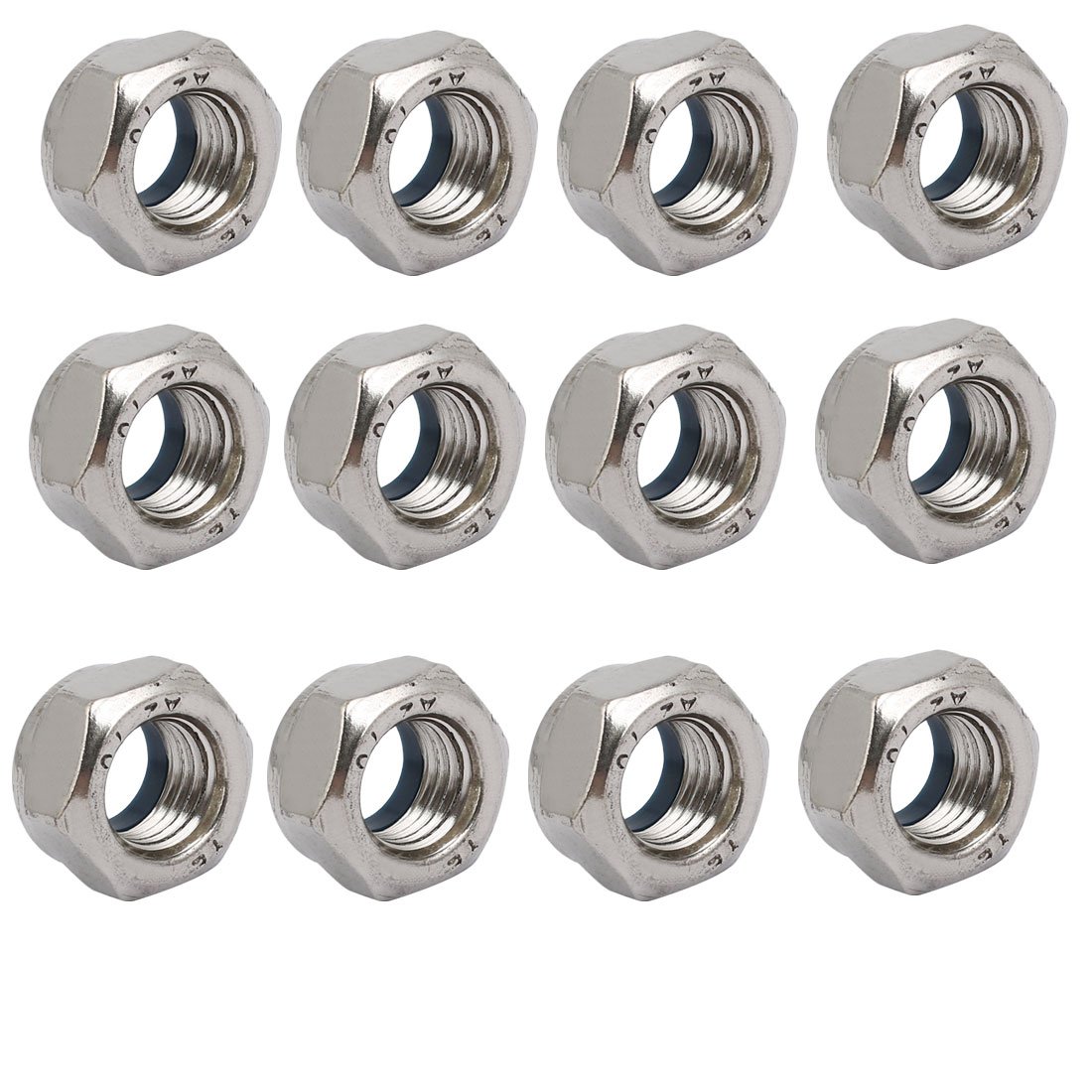 Sourcingmap 12pcs M12 x 1.5mm Pitch Metric Fine Thread 304 Stainless Steel Hex Lock Nuts