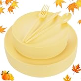 EjonirInjonir 150pcs Premium Yellow Disposable Plates for Party Matte Set | Heavy Duty Yellow Dishes and Pastel Yellow Plates Perfect for Elegant Wedding Dinners or Bridal Showers Toss After Use