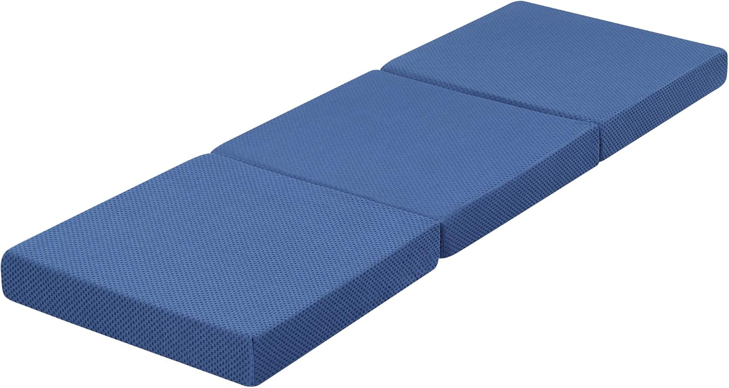 Olee Sleep Tri-Folding Memory Foam Topper, 4'' H, Blue: Furniture & Decor