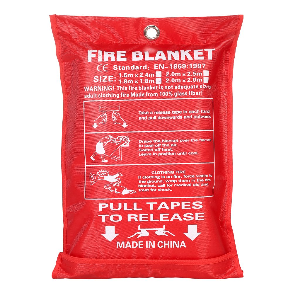 BE-TOOL Fire Blanket, Quick Release Safety Fire Blanket in Case with Loops, 1 x 1 m, Easy to Install & Quick to Deploy in Emergency, Ideal for Kitchen Home Office