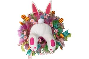 ADORAMUSDE Easter Wreaths for Front Door, Easter Bunny Door Wreaths Bunny Decorations Outside Home Egg Easter Reef Decor Happy Easter Spring Outdoor Daisy Garland Farmhouse Flower Floral Rabbit