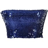 Anna-Kaci Womens Shiny Sequin Party Cropped Strapless Bandeau Stretch Tube Top