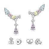 Limerencia Hypoallergenic Titanium Implant Grade Climber Crawler Studs,G23 Small Cubic Zirconia Earrings for Women' Sensitive Ears