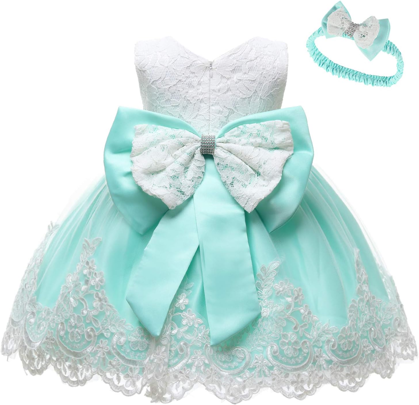 Baby Girls Ruffle Lace Backless with Headwear,Bowknot Flower Dresses Pageant Party Wedding Baby Girl Christmas Dress
