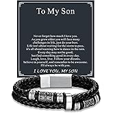 U7 Black Braided Leather Bracelets Gift for Men Leather Link Stainless Steel Celtic Knot Beads Cuff Bracelet with Love Card Birthday Christmas Gift for Dad Husband