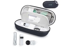 Luxtude Contact Lens Case, Cute Glasses and Contact Case 2 in 1, Built-in Mirror & Tweezers & Contact Lense Solution Bottle, Double Layer Travel Contacts Cases for Well Protection, Black