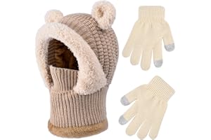 ZOORON Kids Winter Balaclava Windproof Hats Gloves Set 3-in-1 Fleece Lined Hooded Scarf & Face Mask for Ages 2-8