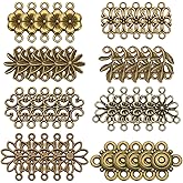 arricraft 80 Pcs Flower Connector Charms, 8 Styles Tibetan Floral Filigree Antique Bronze Flower Pendants Double Hole Connector for Summer Earring Necklace Bracelet Keychain Jewelry Making Craft Decorations