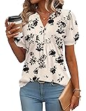 IECCP Floral Tops for Women Casual V-Neck Button