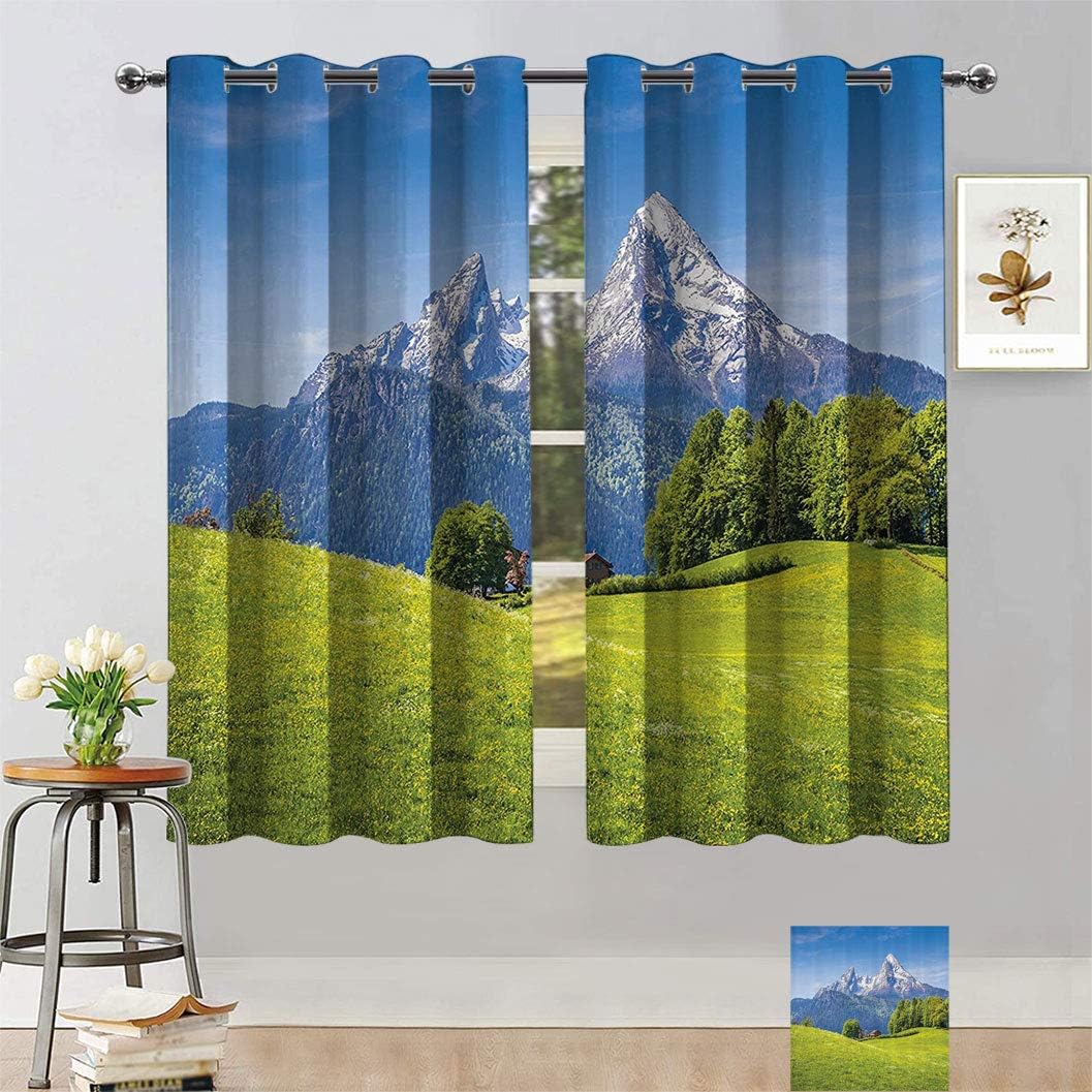 Nature Decor Printed Grommet Curtain, Pastoral Landscape in Alps with
