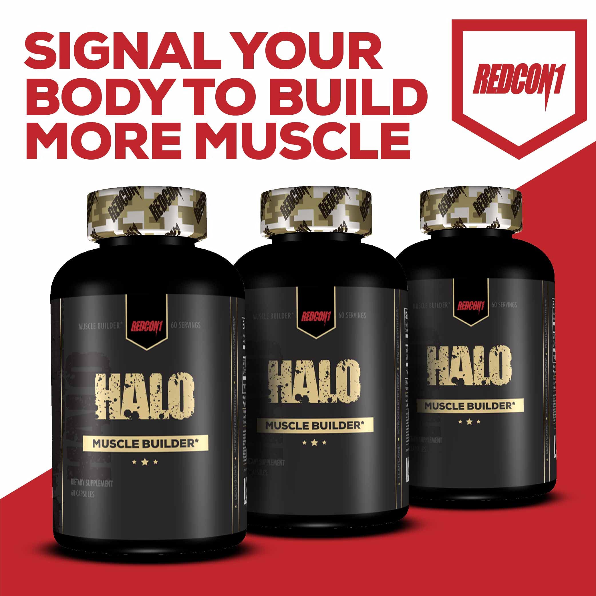REDCON1 Halo Muscle Builder Supplement - Gluten Free + Keto Friendly to Support Muscle Mass Growth - Contains Chinese Smilax Root Extract to Improve Nitrogen Retention (60 Capsules)