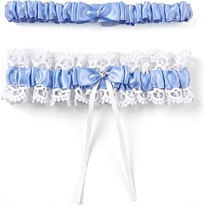 Ymapinc 2PCS Blue Garters for Bride, Wedding Floral Thigh Garter | Leg Garter Belt with Lace Bow for Bridal Party Dress Decor