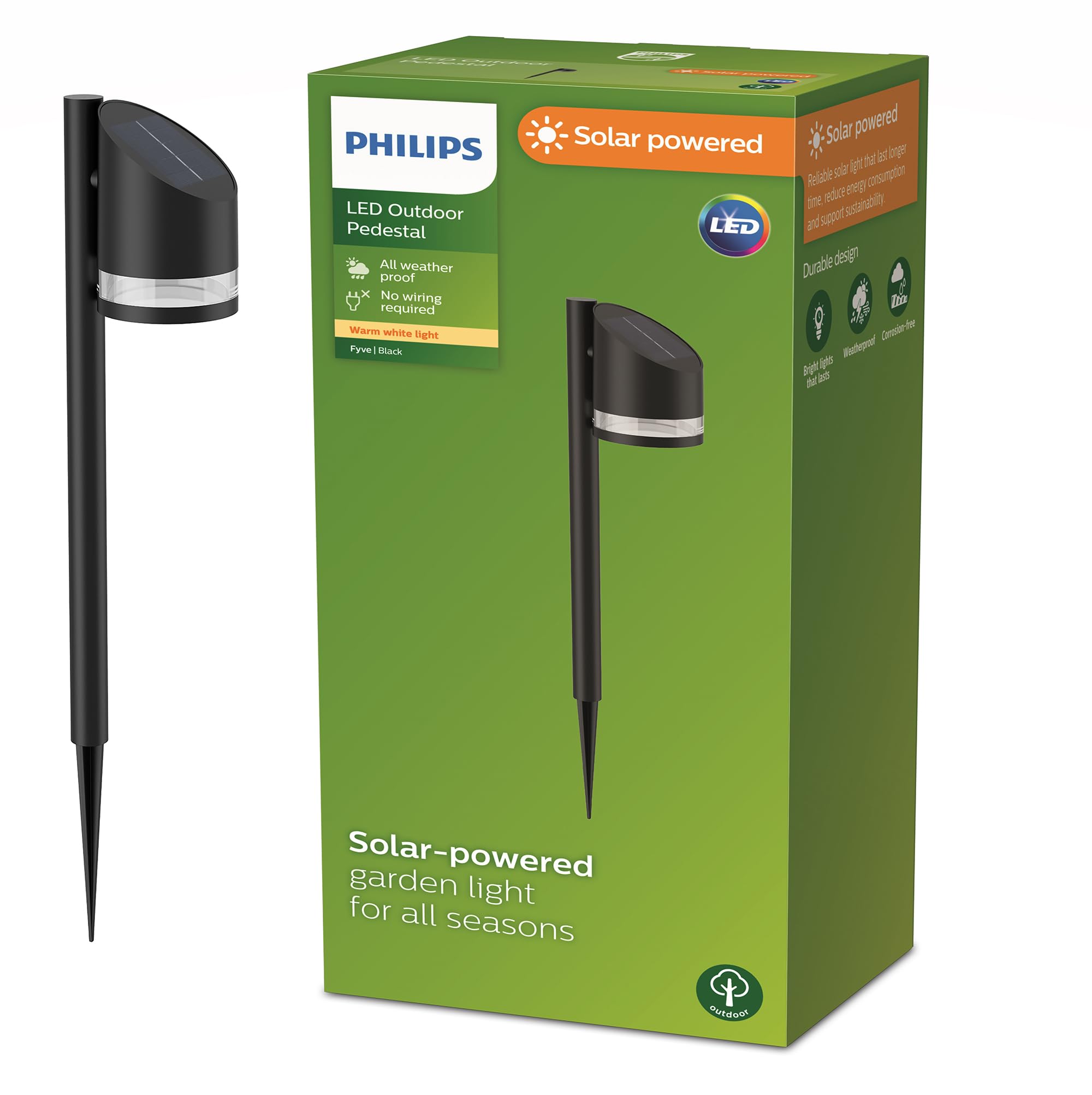 Philips Lighting Vynce Outdoor Solar wall Light, Round, 1.5W, 2700K, Black, IP44 Weatherproof — image 1