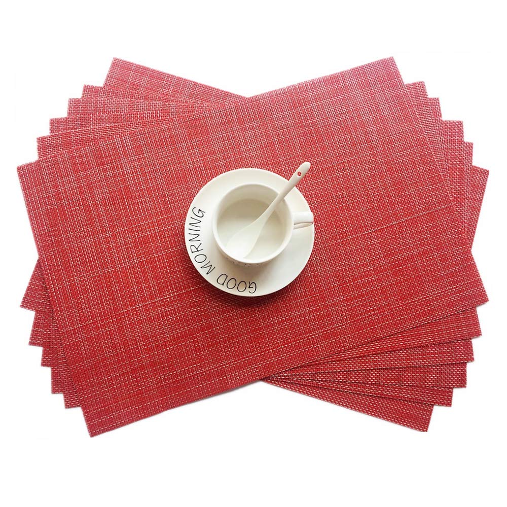 Addfun®Table Mats Set of 6,New PVC Insulation Non-slip Insulation Washable Placemats Red