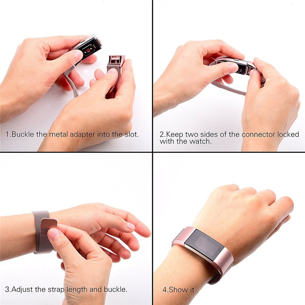 IOQSOF For Fitbit Charge 2 Bands, Milanese Loop Stainless Steel Bracelet Smart Watch Strap Newest Style Replacement Wristband for Fitbit Charge 2 Women and Men Large Small