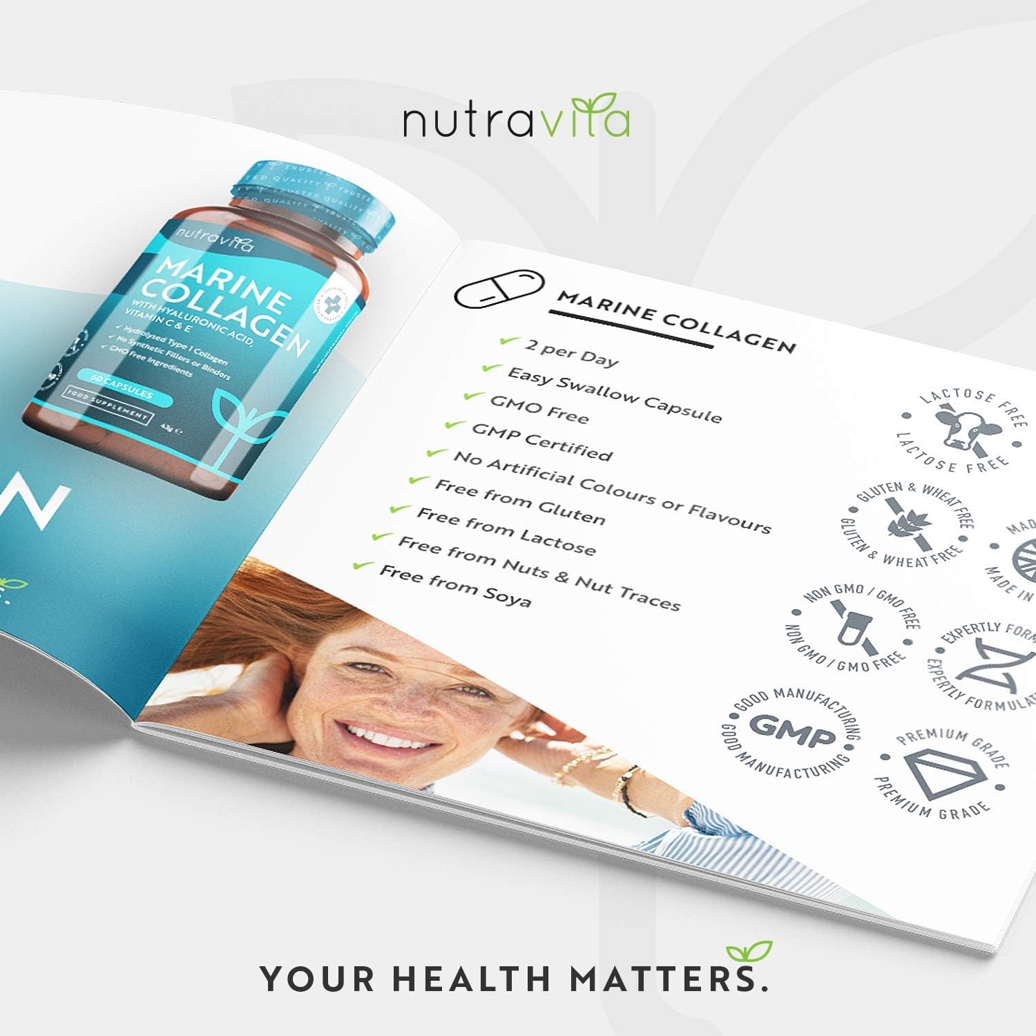 Nutravita Marine Collagen 1000mg, 60 Capsules of Superior Type 1 Hydrolysed Collagen, Enhanced with Hyaluronic Acid - Image 5