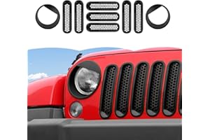 RT-TCZ Front Grille Mesh Inserts Headlight Cover Clip-in Grill Bezels Trim Decoration Exterior Accessories Compatible with Jeep Wrangler JK JKU 2007-2017,Black