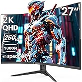 CRUA 27'' Curved Gaming Monitor 260Hz/240Hz, QHD 1440P 1800R VA Panel Computer Monitor with Built-in Speakers, Support AMD FreeSync, 120% sRGB, Blue Light Filter, HDMI2.0 & DP1.4, Wall Mountable-Black