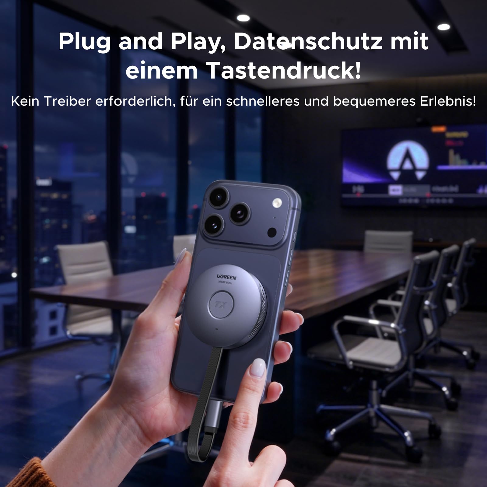 UGREEN kabelloser USB C Sender und HDMI Empfänger Magnetischer Sender Typ C auf HDMI 1080P@60Hz 5G Übertragung für Kompatibel mit Smartphone/PC/MacBook/Kamera/Laptop/Tablet/Fernseher/Monitor (50 m) 2