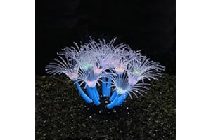 FUNOJOY Glowing Fish Tank Decorations Aquarium Coral Plants, Simulation Silicone Coral, Fluorescence Sea Anemone, Glow Coral Ornaments for Aquarium Fish Tank Decor Aquarium Accessories