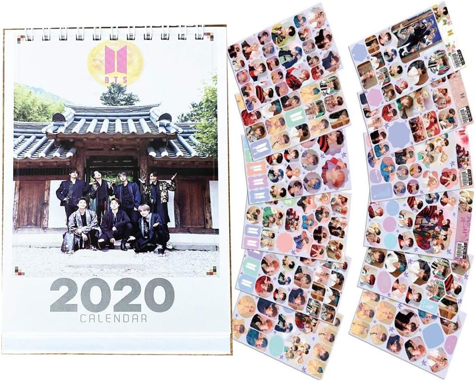 2020 Desk Calendar with 12Sheet Stickers, 2020 Monthly Designs School Calendar, Small Desktop Moon Calendar for Bangtan Boys