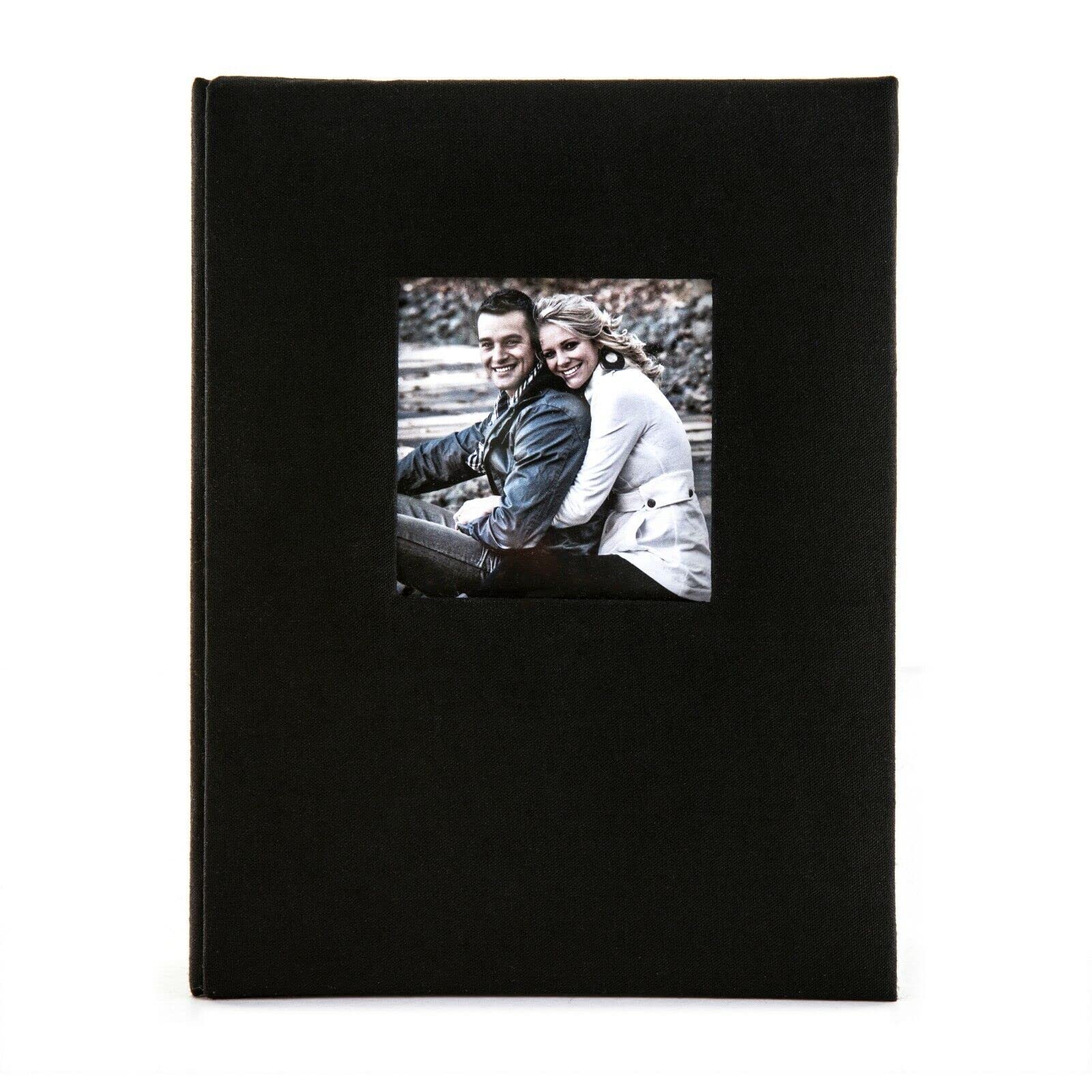 Kenro Black Linen Minimax Photo Album for 100 Photos 6x4” / 10x15cm with Space for Photograph on Front Cover, Slip-In Pages, Modern Design Great for Family Photographs, Aztec Series – AZ104BL