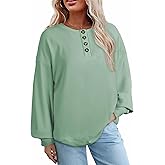 AlvaQ Womens Oversized Sweatshirts Plus Size Casual Loose Long Sleeve Button Up Henley Tops