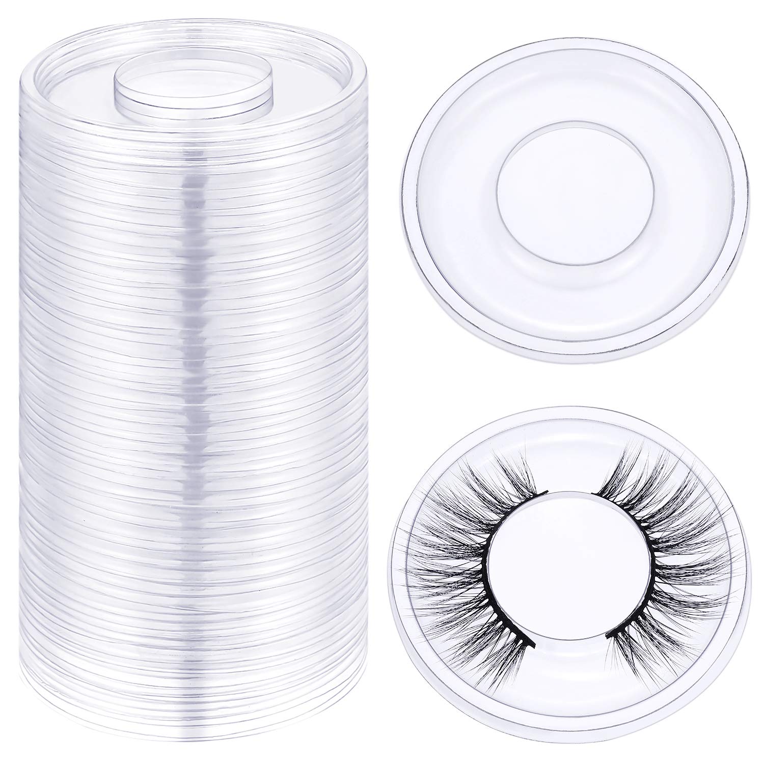 100 Pieces Round Clear Eyelash Tray Holder Plastic Eye Lash Trays Transparent Lid for False Eyelash Storage Case Empty Holder Box Packaging Box Cosmetic Container