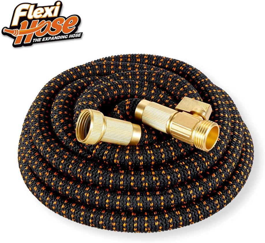 Flexi Hose Lightweight Expandable Garden Hose | No-Kink Flexibility - Extra Strength with 3/4 Inch Solid Brass Fittings & Double Latex Core | Rot, Crack, Leak Resistant (100 FT, Orange/Black) : Garden & Outdoor