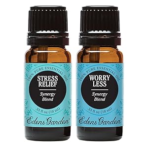 Edens Garden Stress Relief & Worry Less Essential Oil Synergy Blend, 100% Pure Therapeutic Grade, 10 ml Value Pack